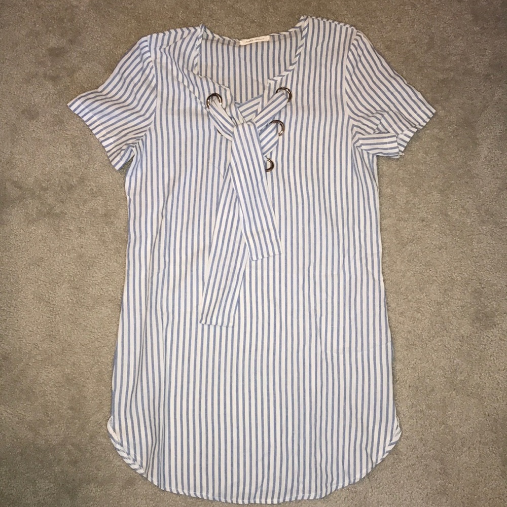 blue & white striped dress